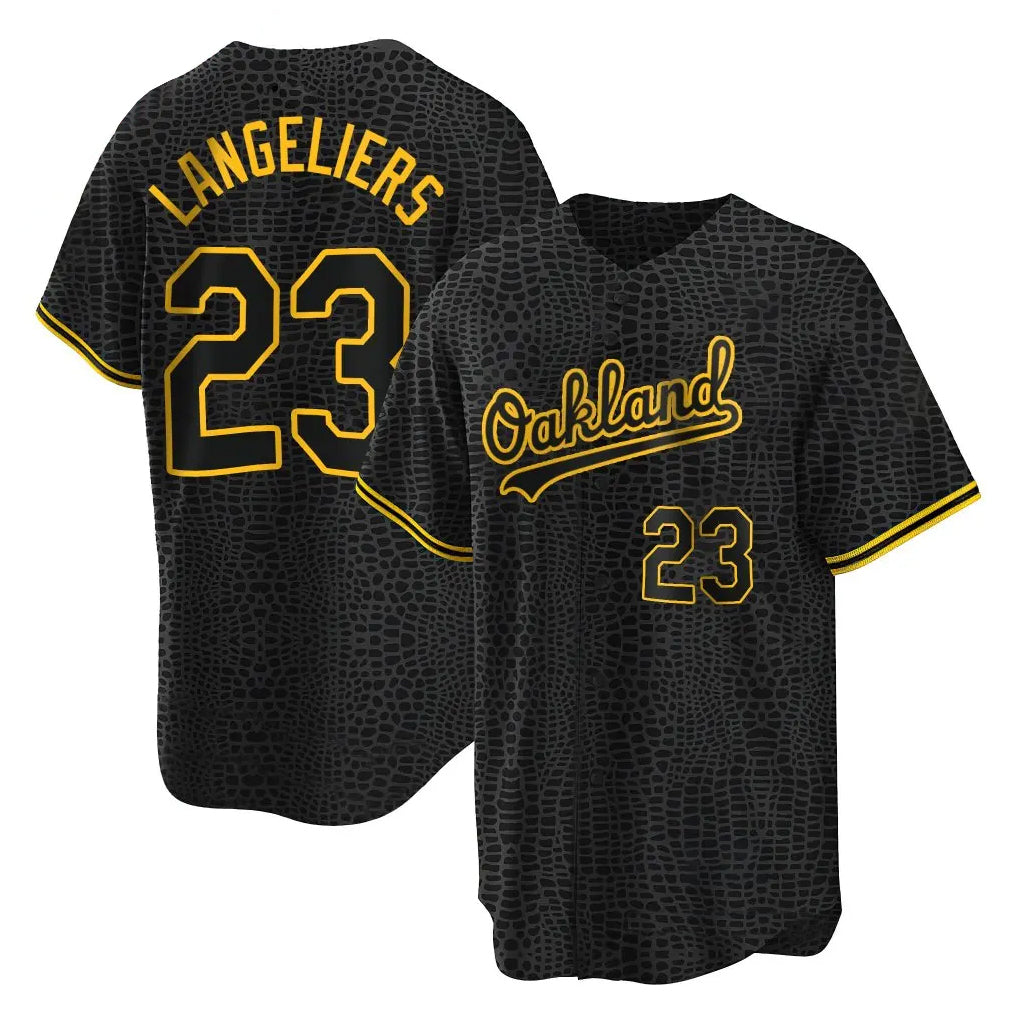 Athletics #23 Shea Langeliers Player Black Snake Skin City Home Game Edoa Stitched Jerseys
