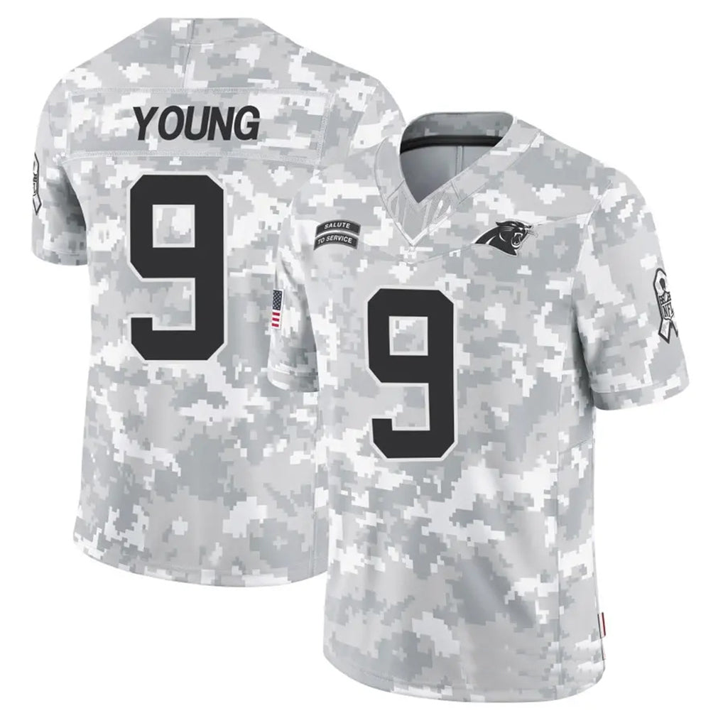C.Panthers #9 Bryce Young Player Arctic Camo Salute to Service Limited Edoa Stitched Jerseys