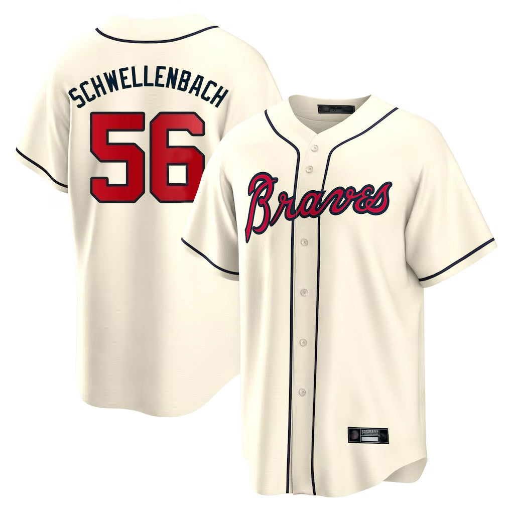 A.Braves #56 Spencer Schwellenbach Player Cream Home Game Edoa Stitched Jerseys
