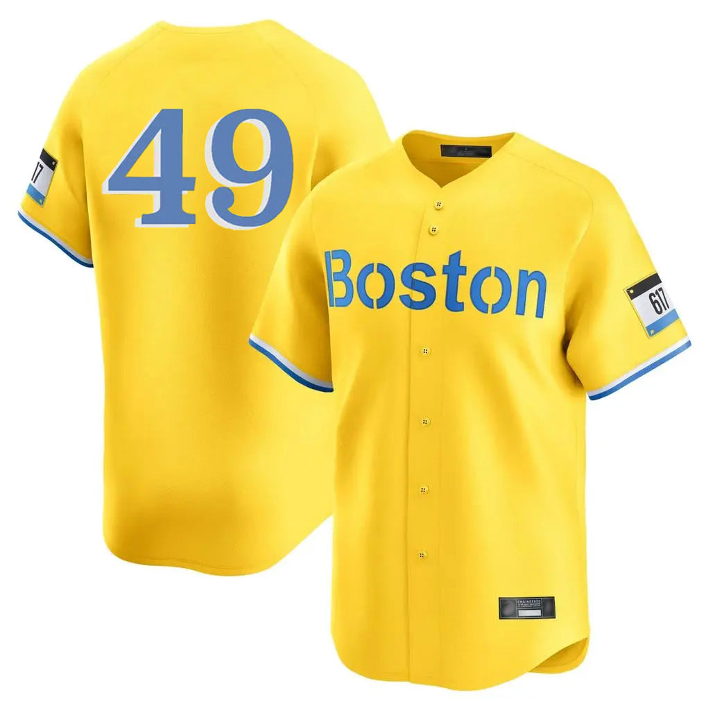 B.Red Sox #49 Tim Wakefield Player Yellow Limited Home Game Edoa Stitched Jerseys