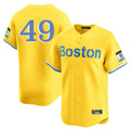 B.Red Sox #49 Tim Wakefield Player Yellow Limited Home Game Edoa Stitched Jerseys
