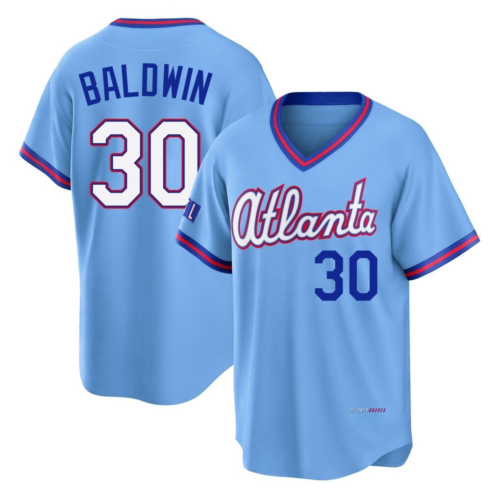 A.Braves #30 Drake Baldwin Player Powder Blue 2026 City Connect T-shirt Home Game Edoa Stitched Jerseys