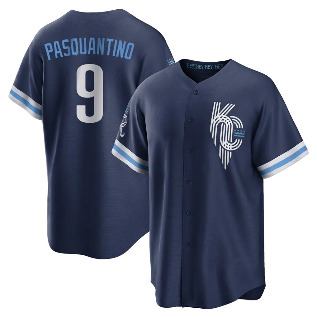 KC.Royals #9 Vinnie Pasquantino Player Navy City Connect Home Game Edoa Stitched Jerseys