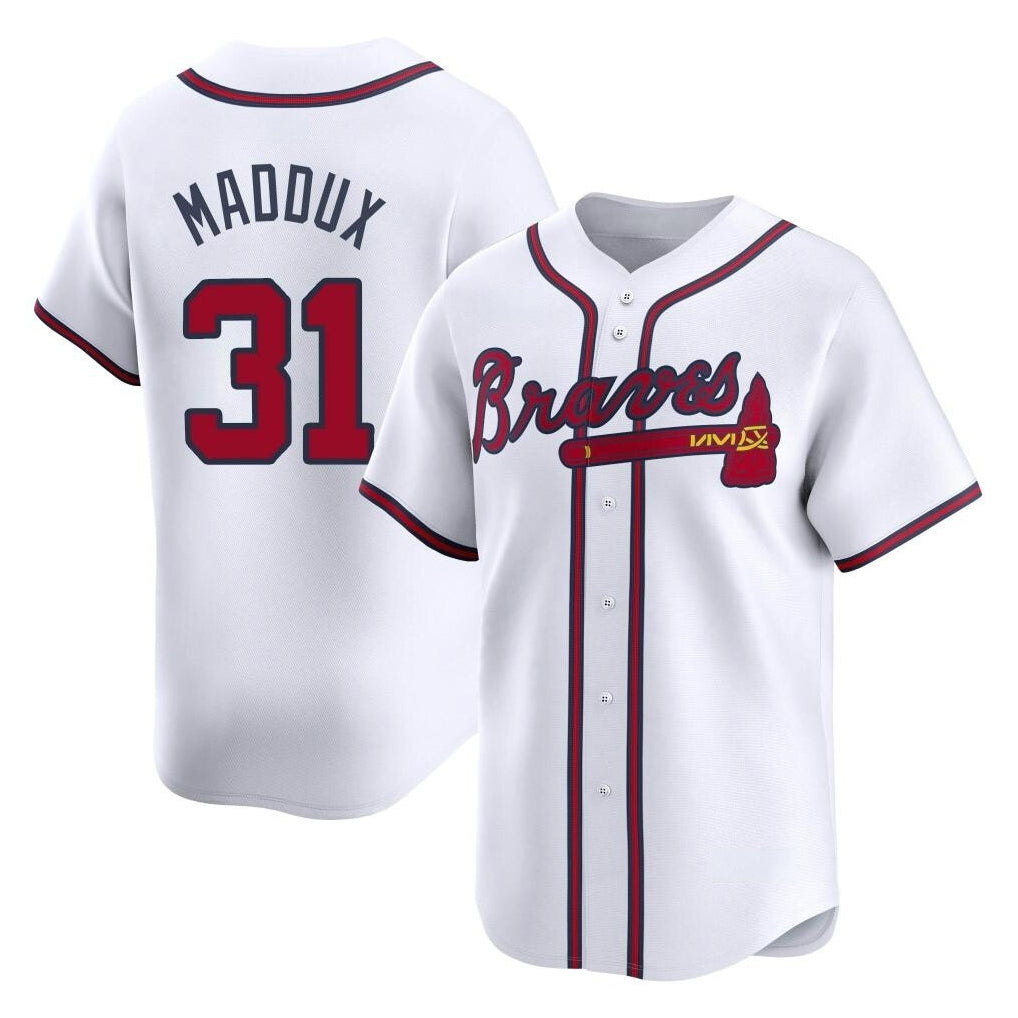 A.Braves #31 Greg Maddux Player White Limited Home Game Edoa Stitched Jerseys