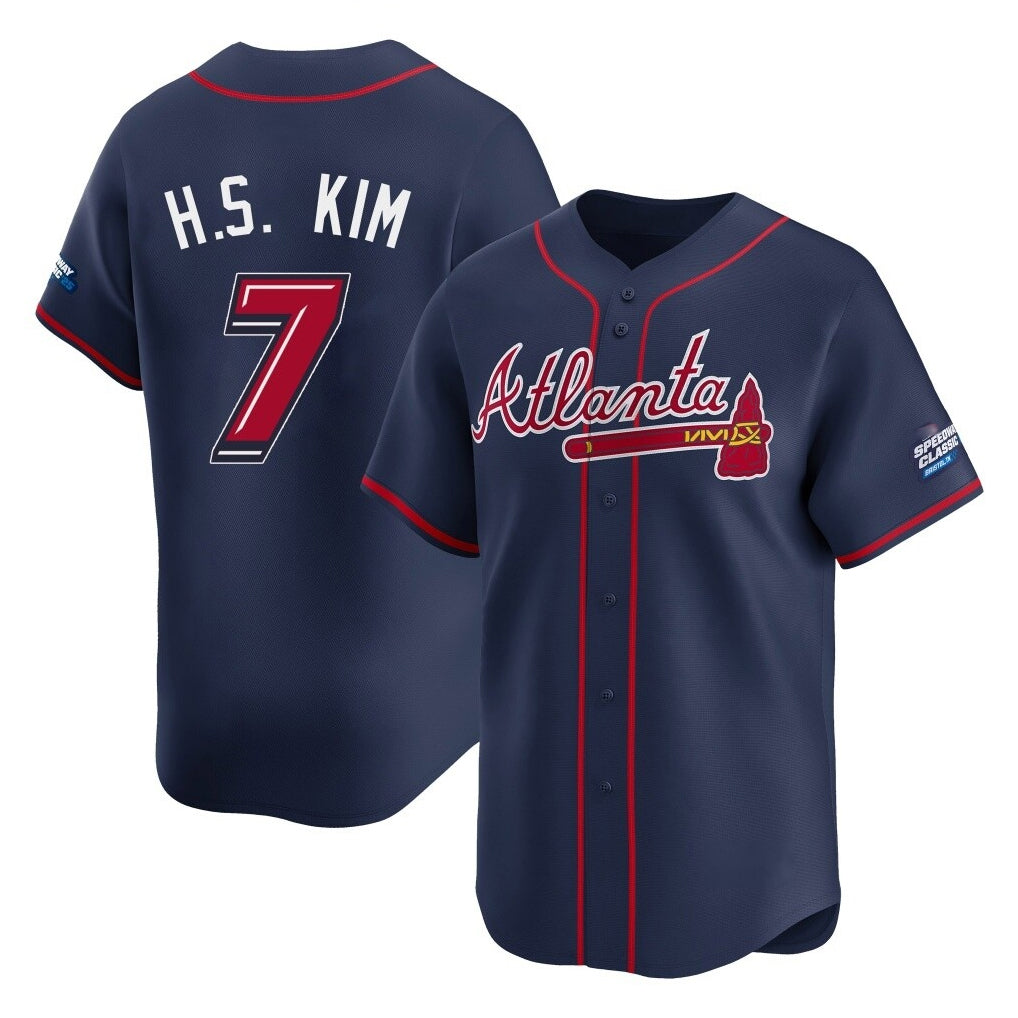 A.Braves #7 Ha-Seong Kim Player Navy 2025 Speedway Classic Home Game Edoa Stitched Jerseys