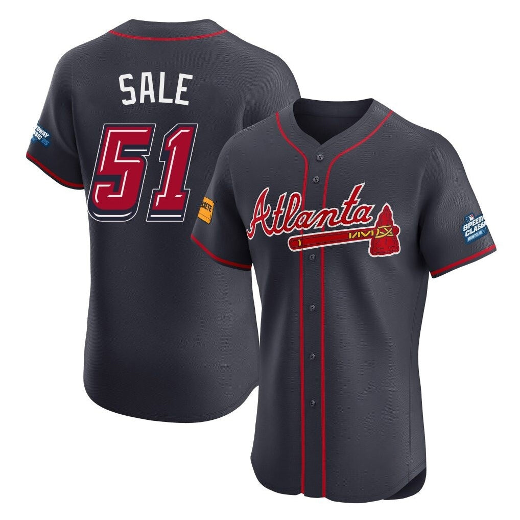 A.Braves #51 Chris Sale Player Navy 2025 Speedway Classic Limited Elite Home Game Edoa Stitched Jerseys