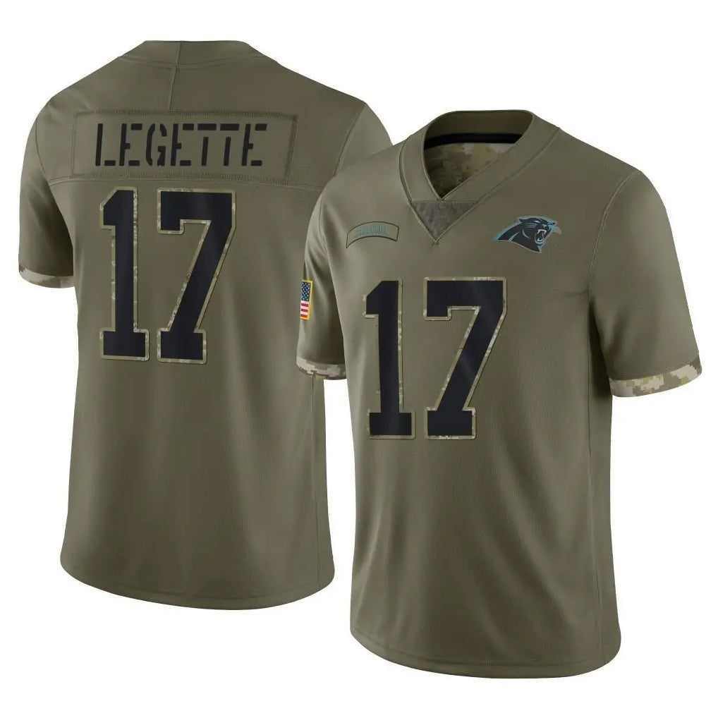 C.Panthers #17 Xavier Legette Player Olive Salute to Service Game Edoa Stitched Jerseys