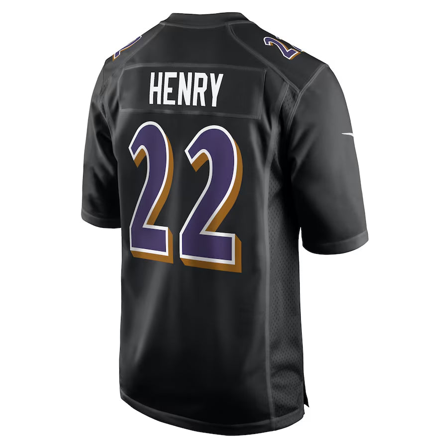 B.Ravens #22 Derrick Henry Player Carbon Black Fashion Home Game Edoa Stitched Jerseys