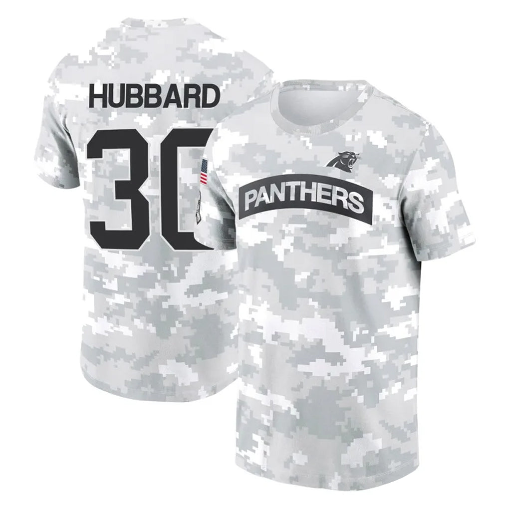 C.Panthers #30 Chuba Hubbard Player Arctic Camo Salute to Service T-Shirt Hoodies Edoa Stitched Jerseys
