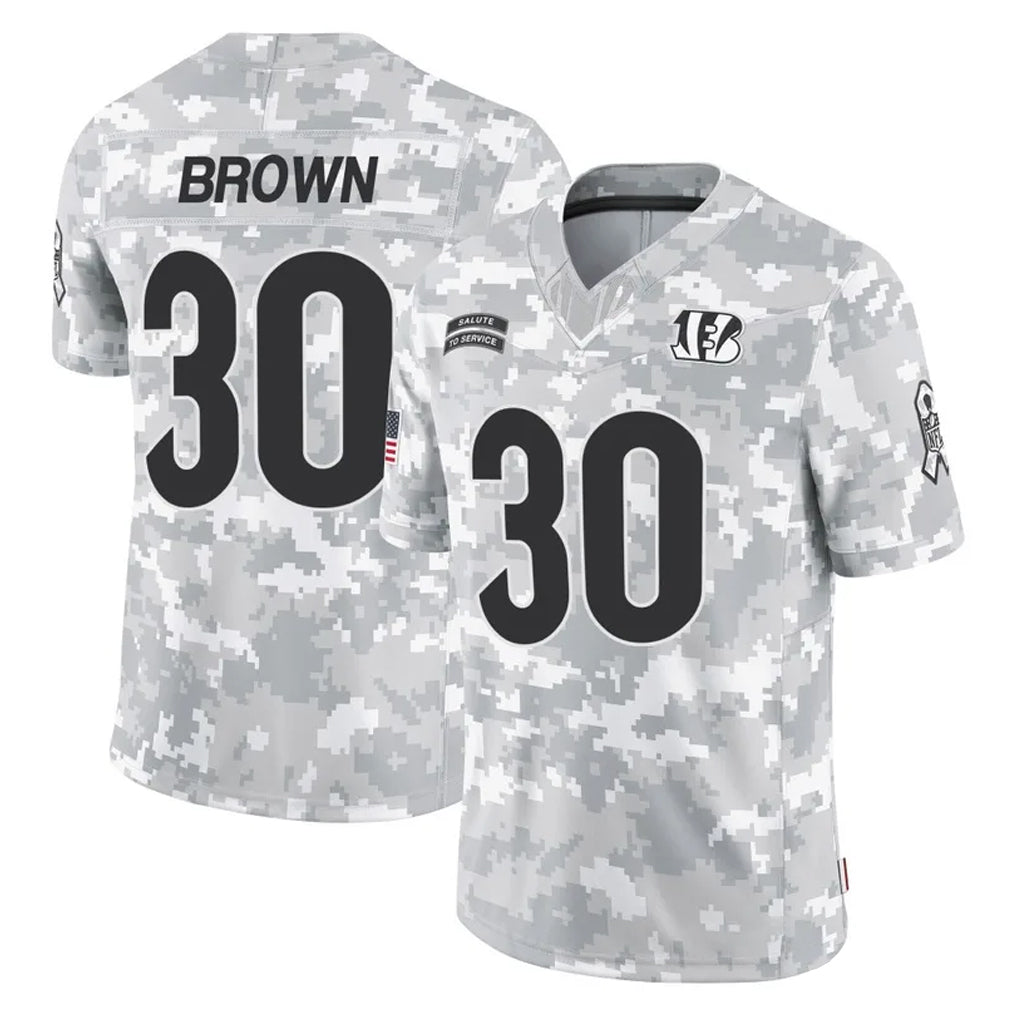 C.Bengals #30 Chase Brown Player Arctic Camo Salute to Service Limited Edoa Stitched Jerseys