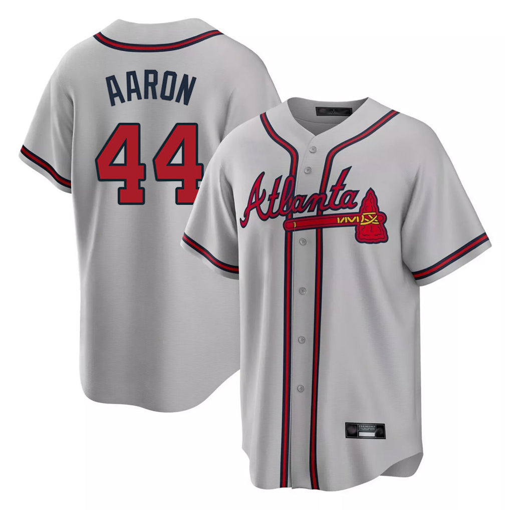 A.Braves #44 Hank Aaron Player Gray Home Game Edoa Stitched Jerseys