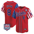 B.Orioles #8 Cal Ripken Player Red USA 250 Independence Day Vapor Premier Limited Home Game Edoa Stitched Jerseys