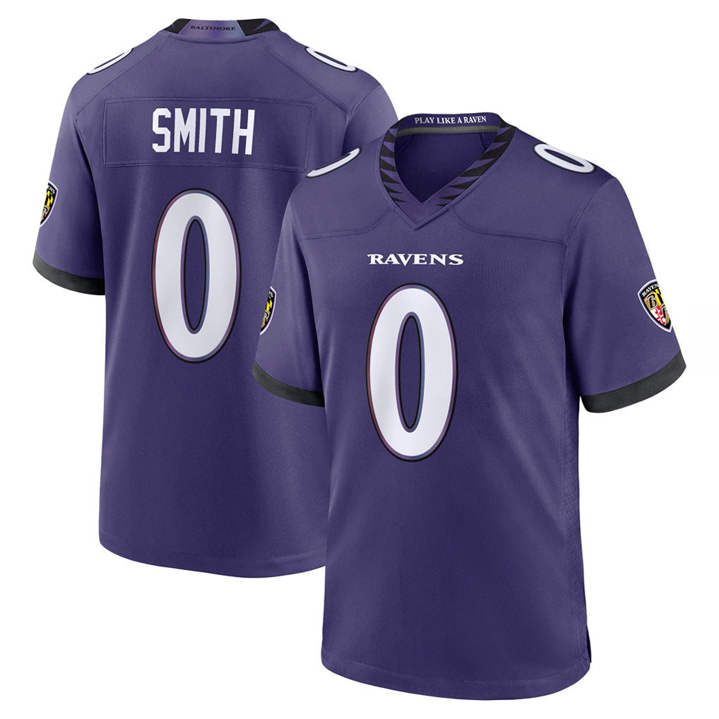 B.Ravens #0 Roquan Smith Player Purple Home Game Edoa Stitched Jerseys