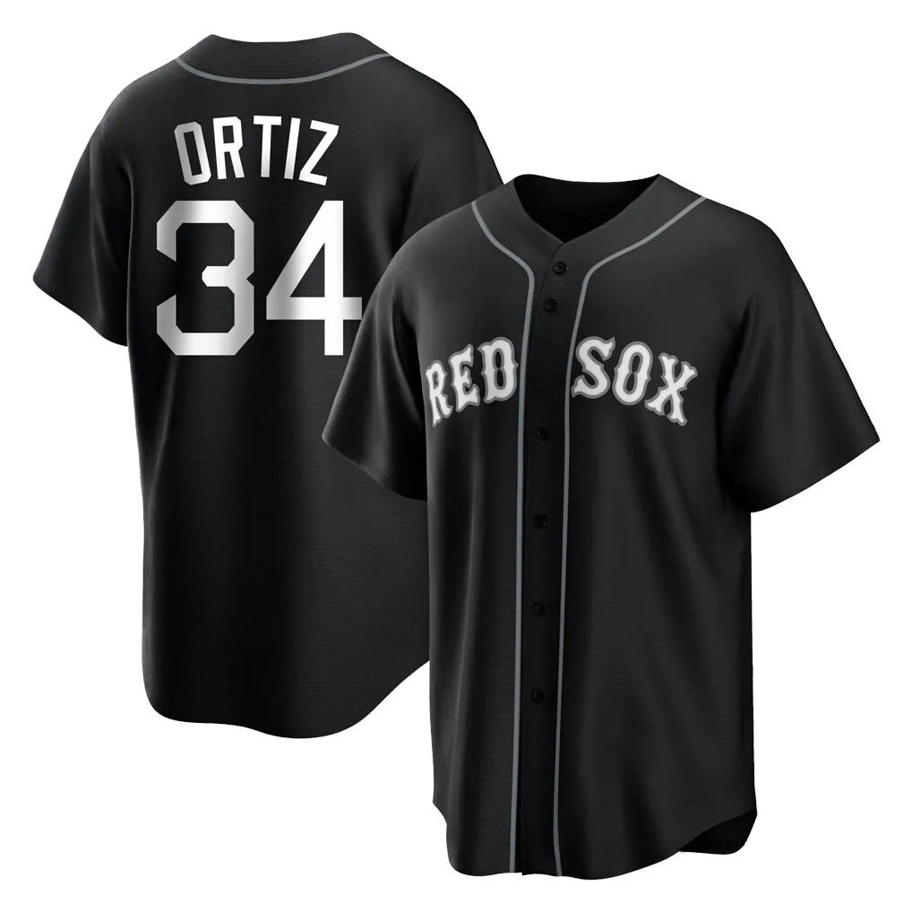 B.Red Sox #34 David Ortiz Player Black Home Game Edoa Stitched Jerseys