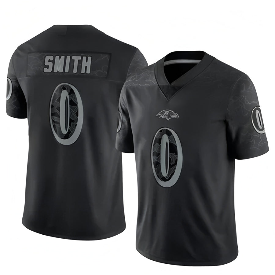 B.Ravens #0 Roquan Smith Player Black REFLECTIVE Limited Edoa Stitched Jerseys