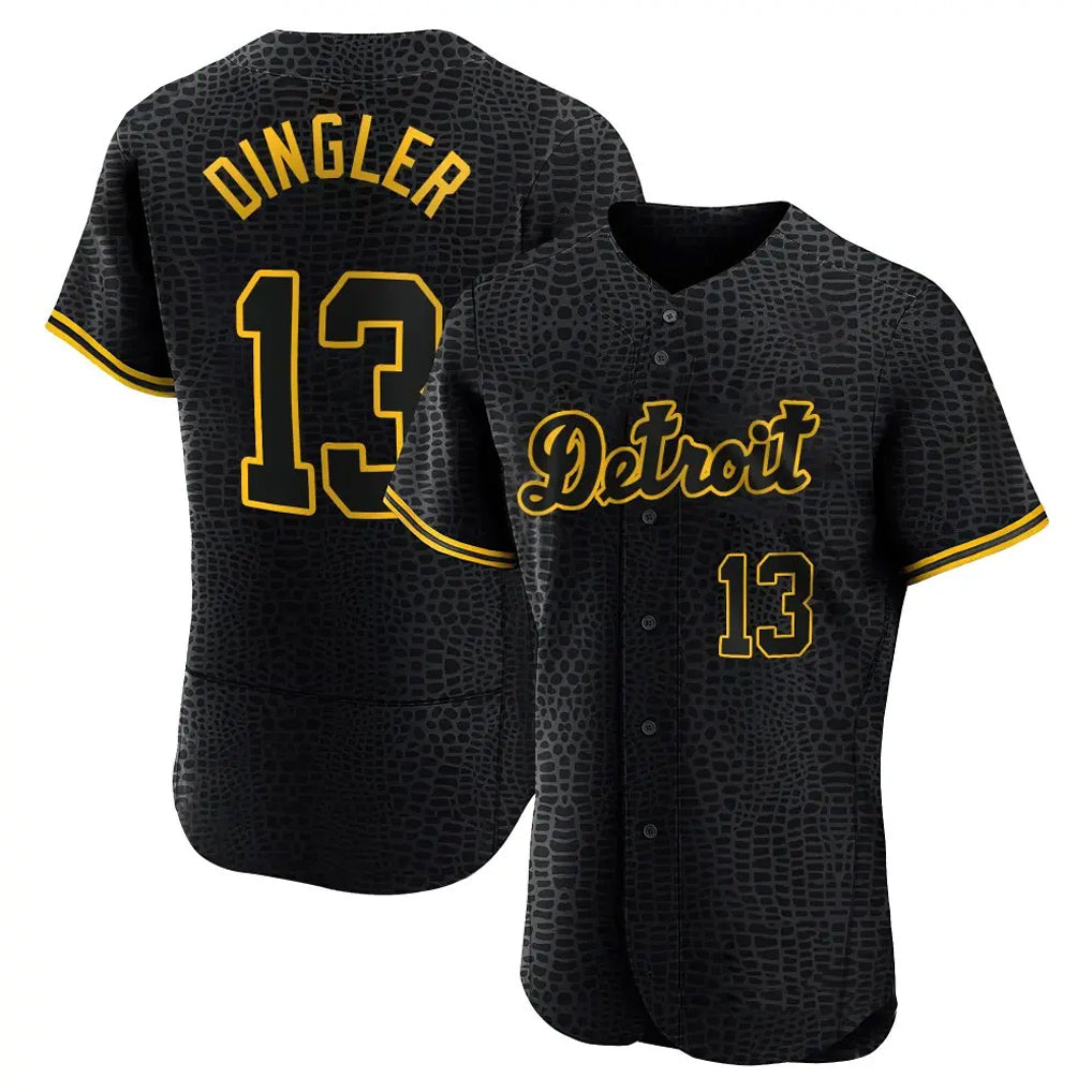 D.Tigers #13 Dillon Dingler Player Black Snake Skin City Limited Elite Home Edoa Stitched Jerseys