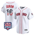B.Red Sox #16 Jarren Duran Player White USA 250 Fourth of July Limited Home Game Edoa Stitched Jerseys