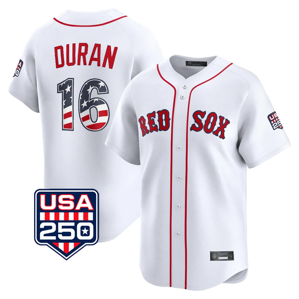 B.Red Sox #16 Jarren Duran Player White USA 250 Fourth of July Limited Home Game Edoa Stitched Jerseys