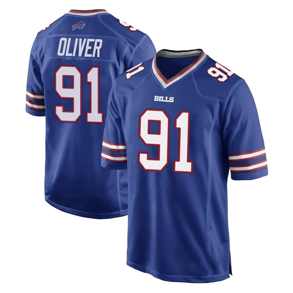 B.Bills #91 Ed Oliver Player Royal Home Game Edoa Stitched Jerseys