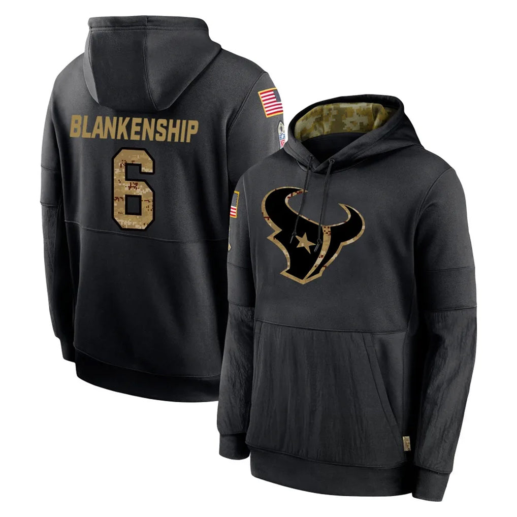 H.Texans #6 Reed Blankenship Player Black Salute to Service Hoodies Limited Game Edoa Stitched Jerseys