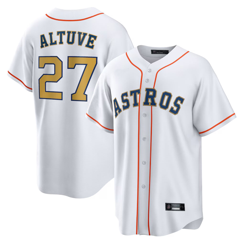 H.Astros #27 Jose Altuve Player Gold Collection Game Home Edoa Stitched Jerseys