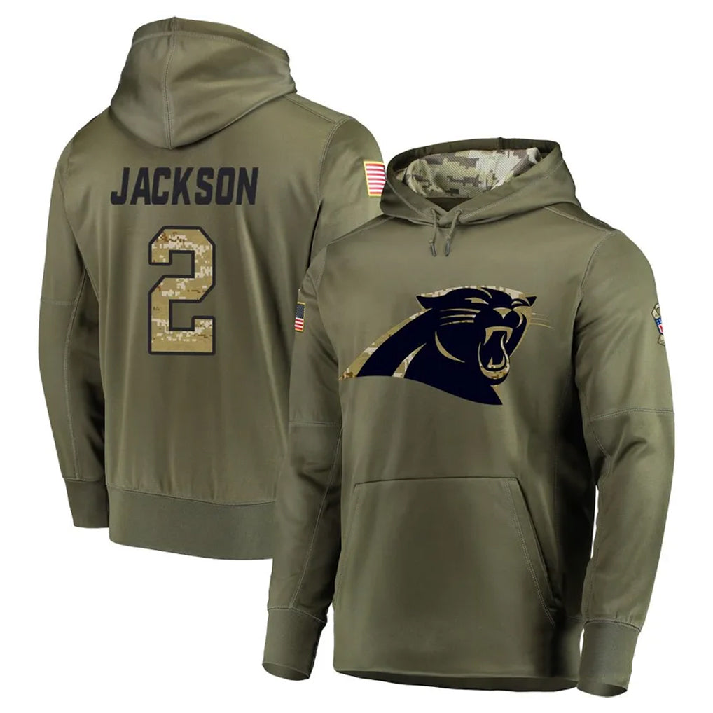 C.Panthers #2 Michael Jackson Player Olive Salute to Service Hoodies Edoa Stitched Jerseys
