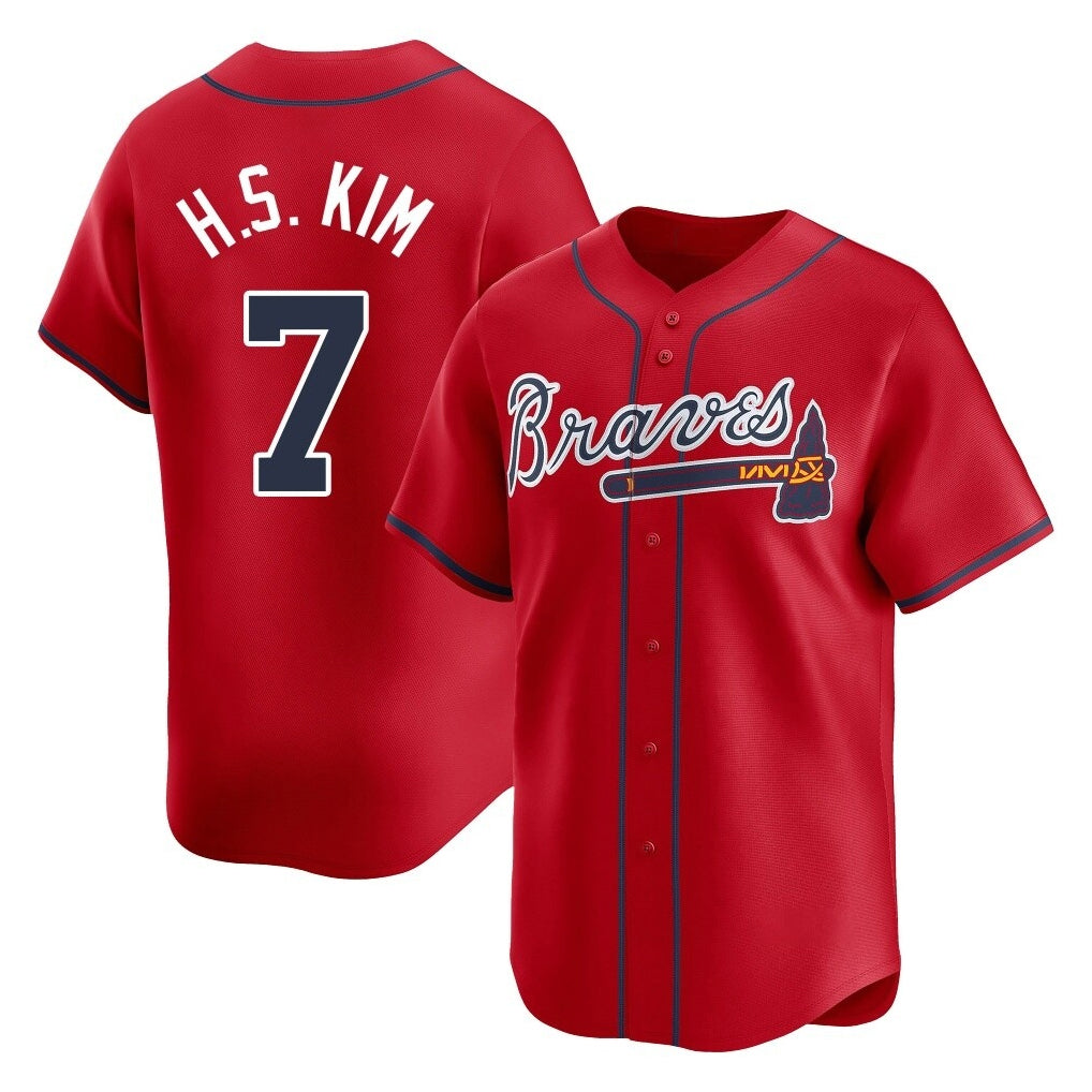 A.Braves #7 Ha-Seong Kim Player Red Limited Home Game Edoa Stitched Jerseys