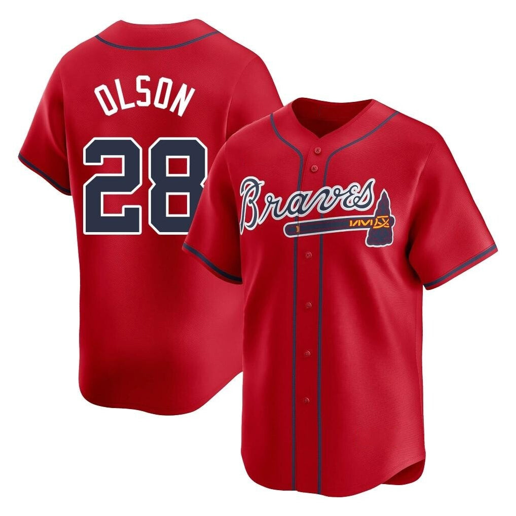 A.Braves #28 Matt Olson Player Red Limited Home Game Edoa Stitched Jerseys