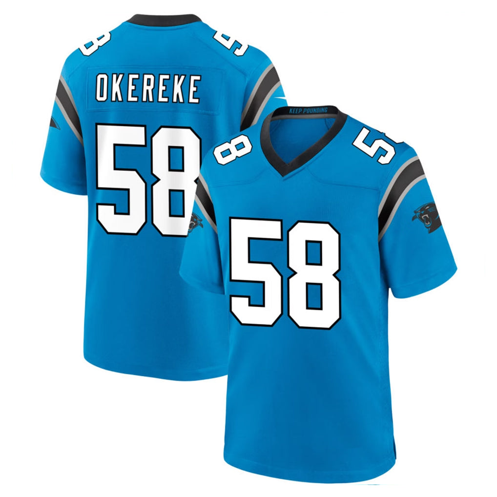 C.Panthers #58 Bobby Okereke Player Blue Home Game Edoa Stitched Jerseys