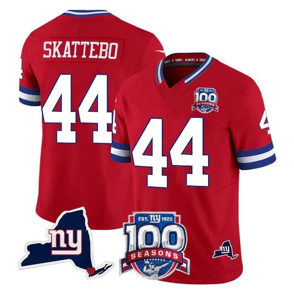 NY.Giants #44 Cam Skattebo Player Red 100th Season & State Patch Vapor Limited Home Game Edoa Stitched Jerseys