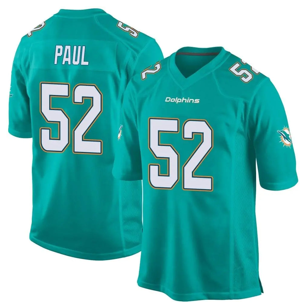 M.Dolphins #52 Patrick Paul Player Aqua Team Color Home Game Edoa Stitched Jerseys