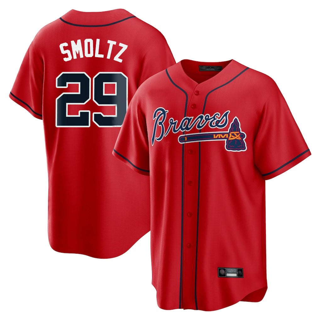 A.Braves #29 John Smoltz Player Red Home Game Edoa Stitched Jerseys