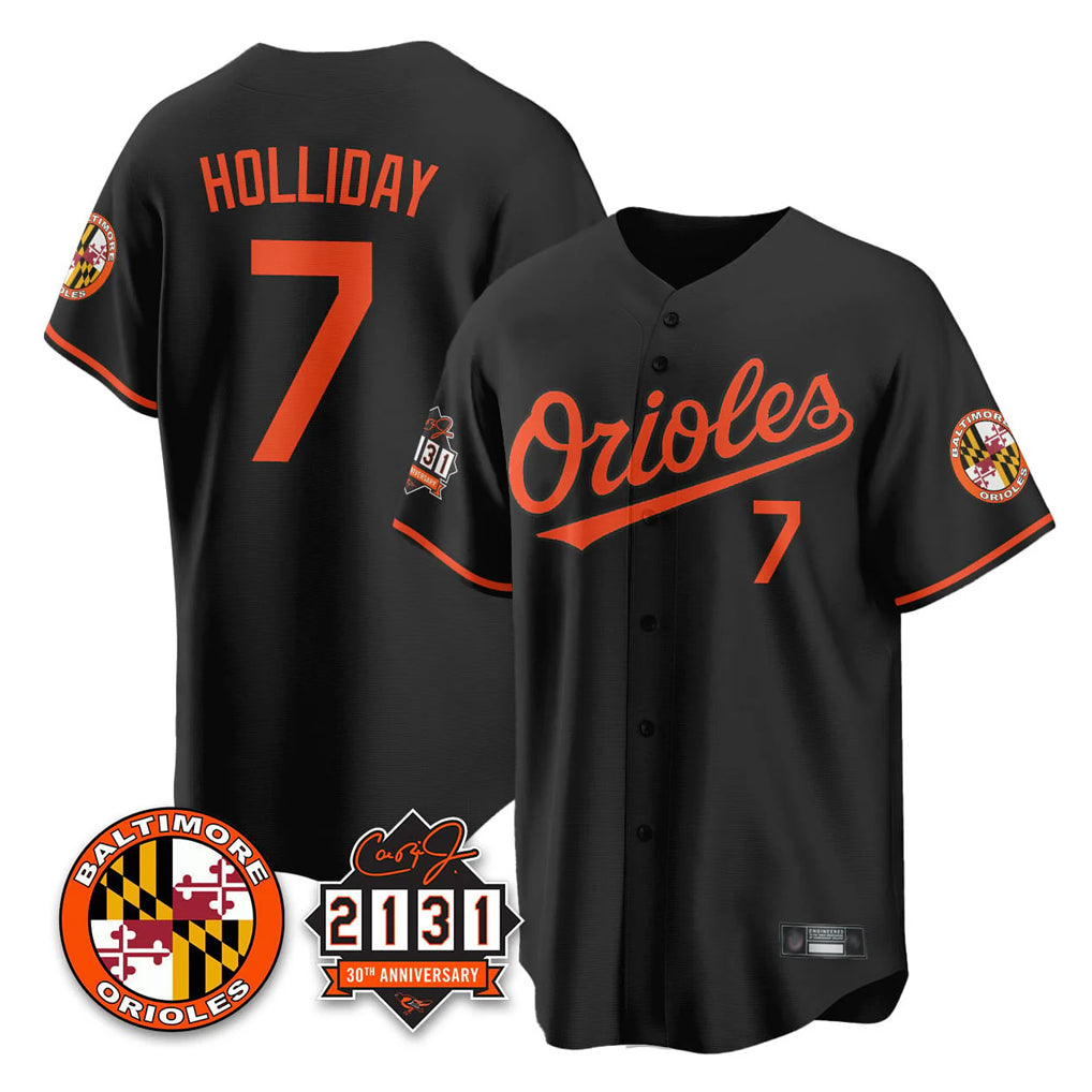 B.Orioles #7 Jackson Holliday Player Black 30th Anniversary of 2131 Home Game Edoa Stitched Jerseys
