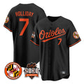 B.Orioles #7 Jackson Holliday Player Black 30th Anniversary of 2131 Home Game Edoa Stitched Jerseys