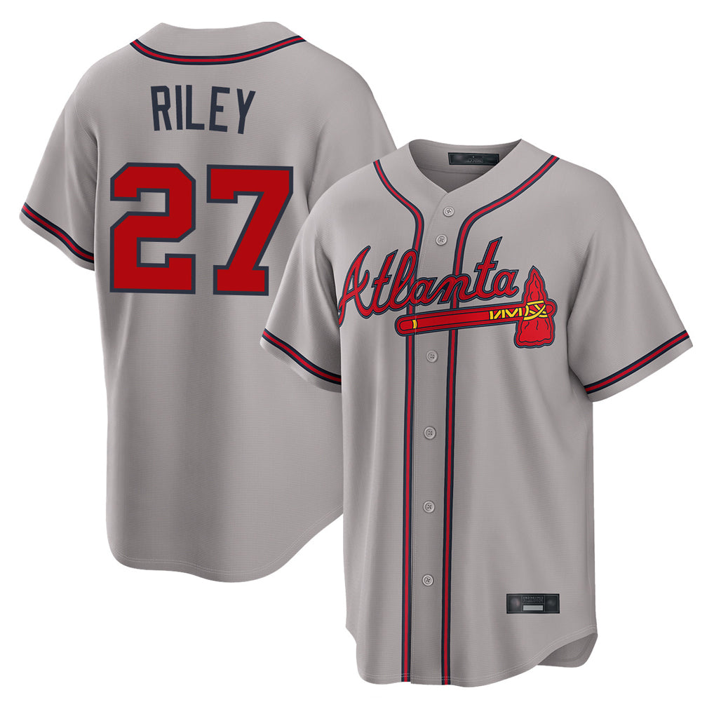 A.Braves #27 Austin Riley Player Gray Home Game Edoa Stitched Jerseys