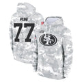 SF.49ers #77 Dominick Puni Player Arctic Camo Limited Salute to Service Pullover Hoodies Game Edoa Stitched Jerseys