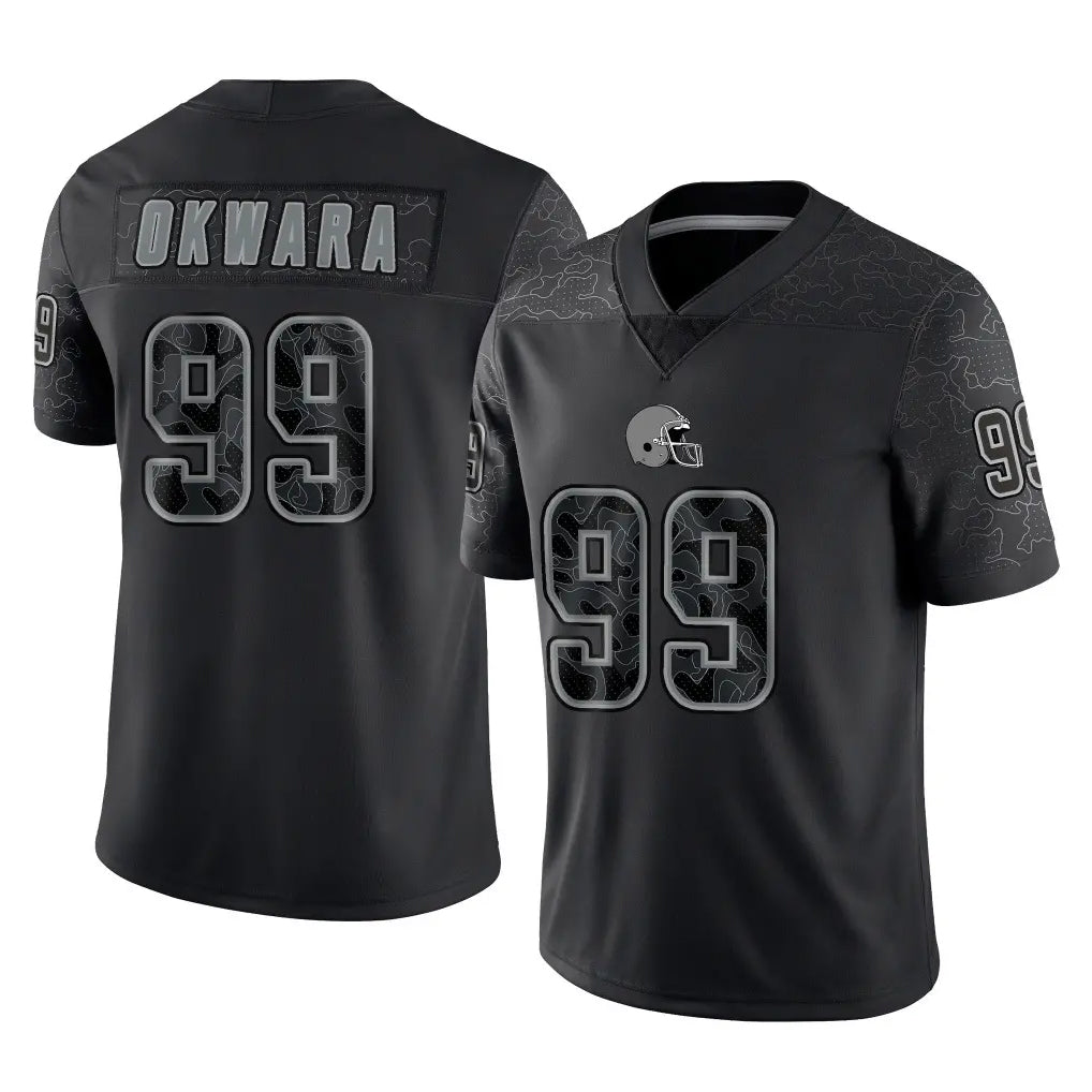 C.Browns #99 Julian Okwara Player Black Reflective Home Game Edoa Stitched Jerseys