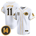 C.Reds #11 Barry Larkin Player White-Gold Vapor Premier Limited Home Edoa Stitched Jerseys