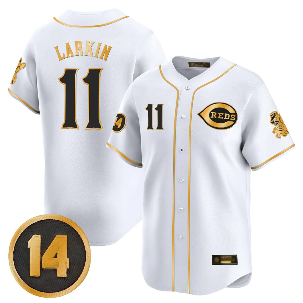 C.Reds #11 Barry Larkin Player White-Gold Vapor Premier Limited Home Edoa Stitched Jerseys
