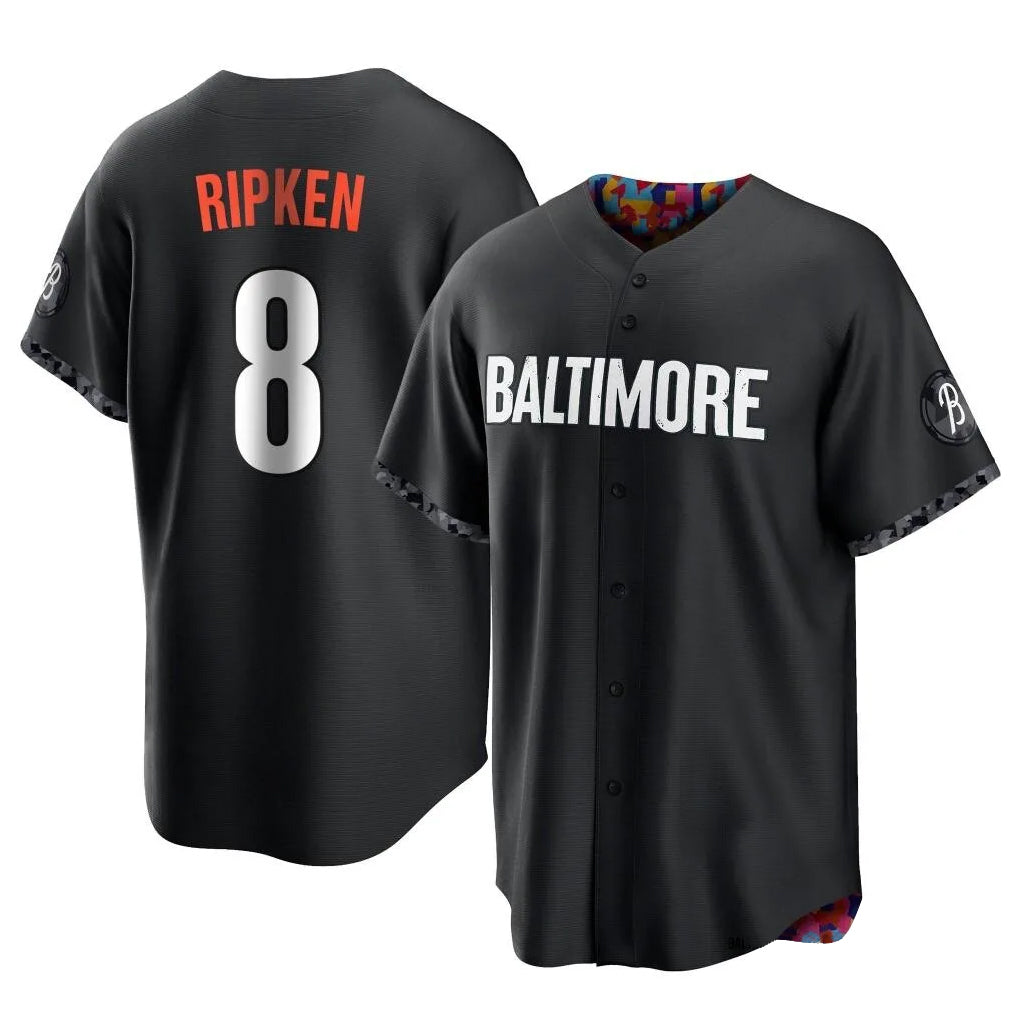 B.Orioles #8 Cal Ripken Player Black City Connect Home Game Edoa Stitched Jerseys