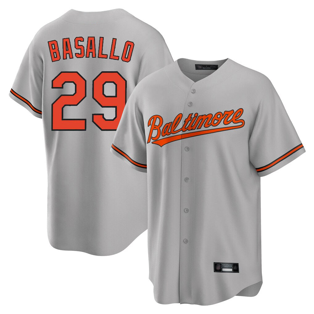 B.Orioles #29 Samuel Basallo Player Gray Home Game Edoa Stitched Jerseys