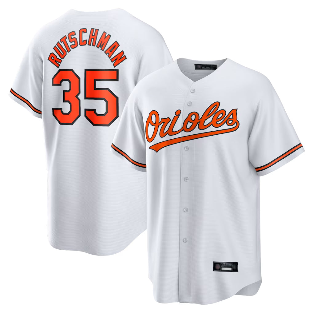 B.Orioles #35 Adley Rutschman Player White Home Game Edoa Stitched Jerseys
