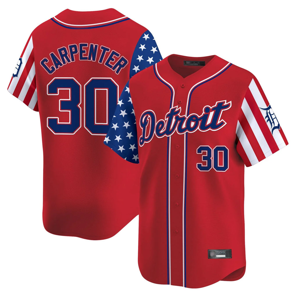 D.Tigers #30 Kerry Carpenter Player Red Independence Day Vapor Premier Limited Edoa Stitched Jerseys