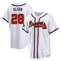 A.Braves #28 Matt Olson Player White Gold Home Game Edoa Stitched Jerseys