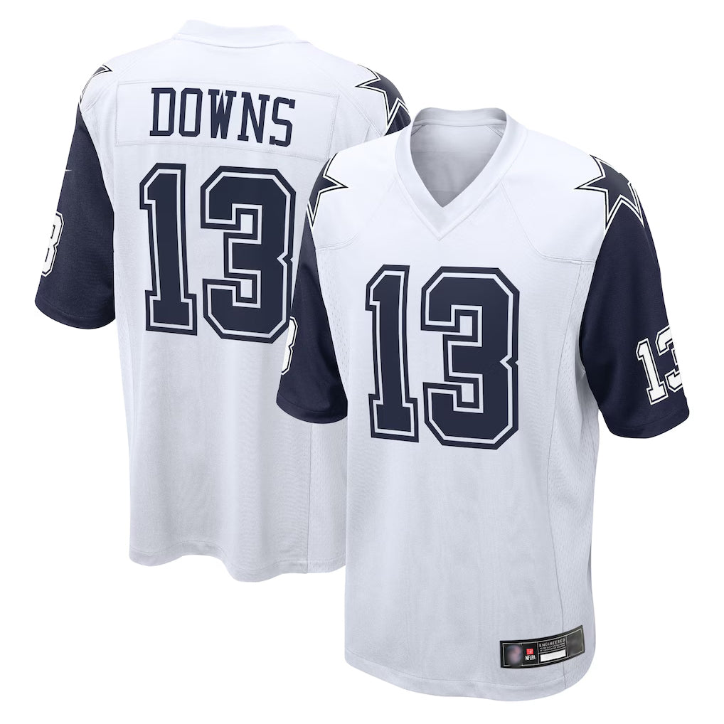 D.Cowboys #13 Caleb Downs Player White-Navy Home Game Edoa Stitched Jerseys