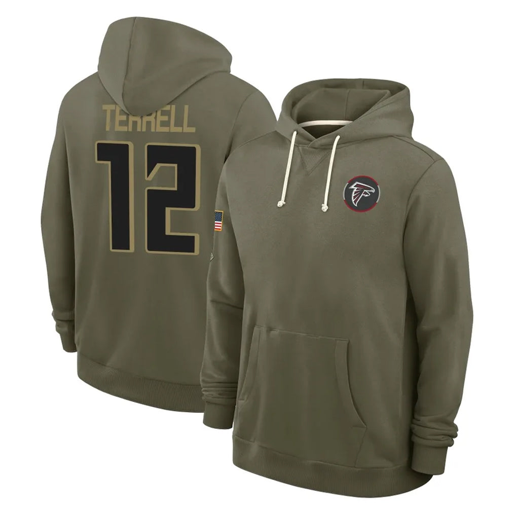 A.Falcons #12 Avieon Terrell Player Olive 2025 Salute to Service Hoodies Edoa Stitched Jerseys