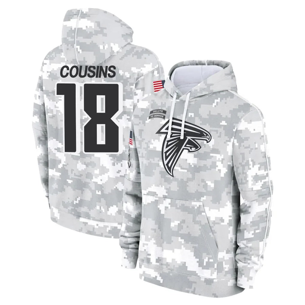 A.Falcons #18 Kirk Cousins Player Arctic Camo Salute to Service Limited Hoodie Edoa Stitched Jerseys