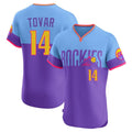 C.Rockies #14 Ezequiel Tovar Player Purple-Light Blue City Connect Limited Elite Home T-shirt Edoa Stitched Jerseys