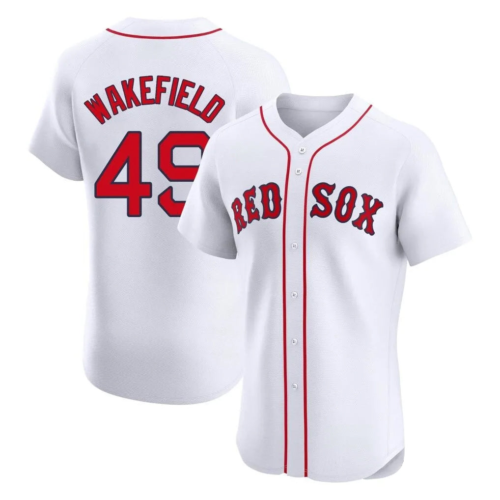 B.Red Sox #49 Tim Wakefield Player White Limited Elite Home Game Edoa Stitched Jerseys