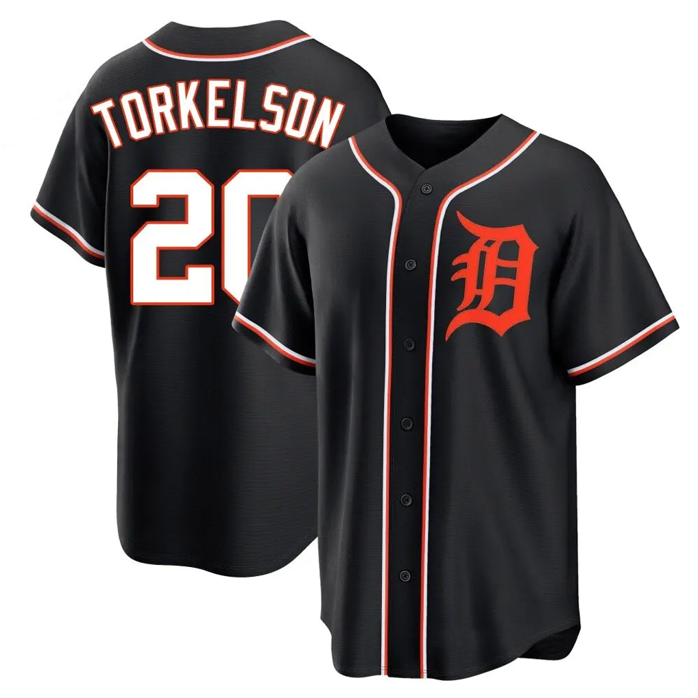 D.Tigers #20 Spencer Torkelson Player Black Fashion Out Home Game Edoa Stitched Jerseys